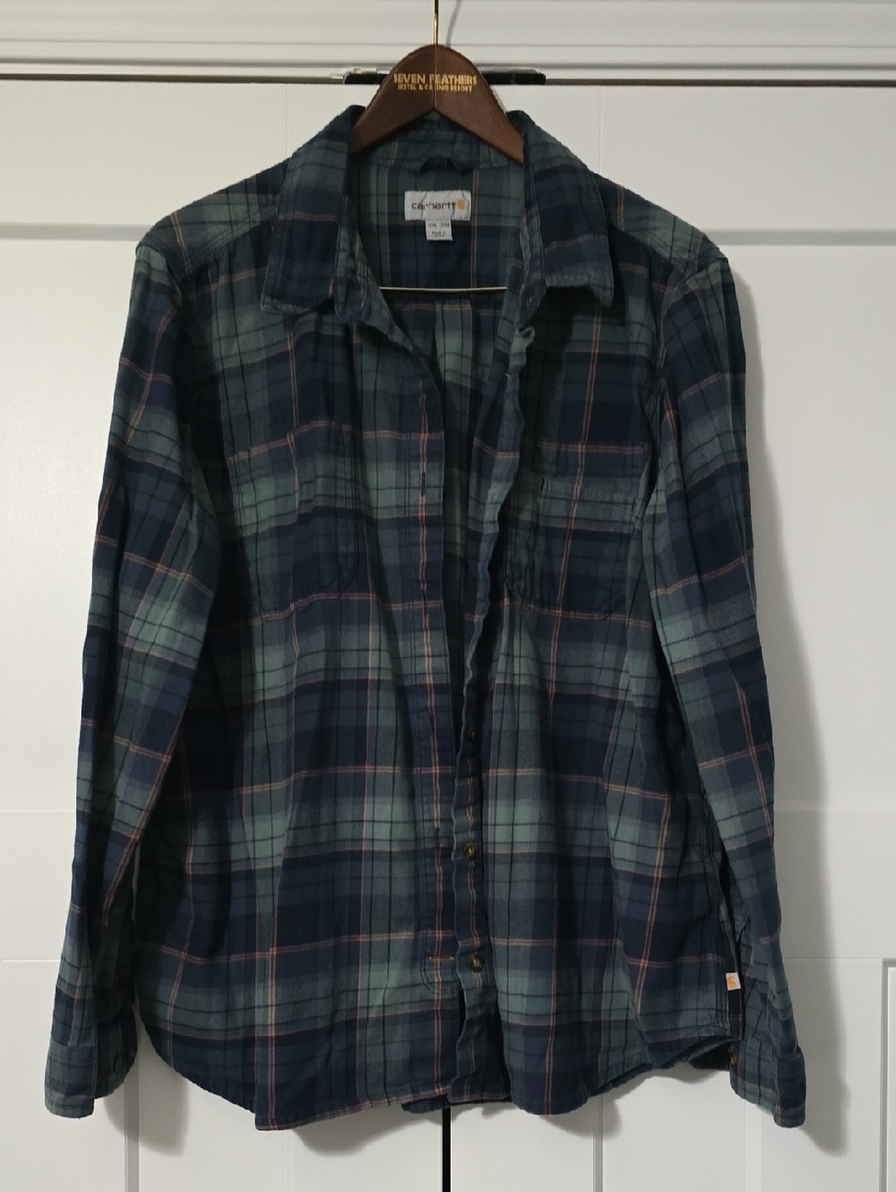 Carhartt Womens Navy/Green/Orange Plaid Flannel Shirt